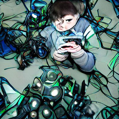 boy surrounded by technological chaos 1