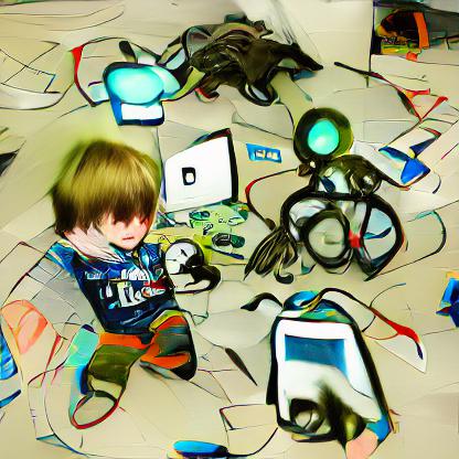 boy surrounded by technological chaos 3