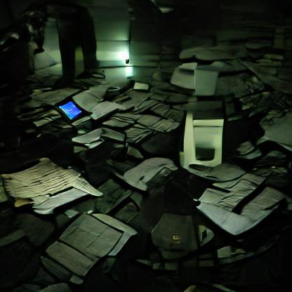 dark rom full of machines with documents on the floor 1